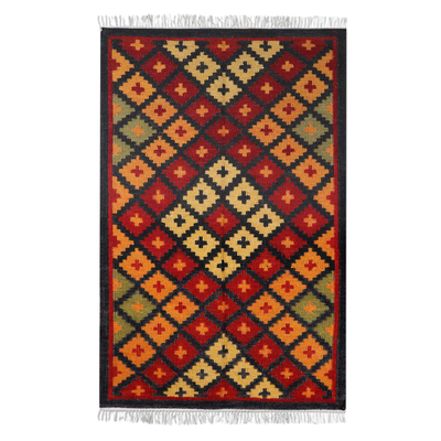 Indian Wool Area Rug with Diamond Pattern (3 x 5)