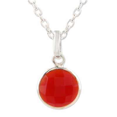 Hand Made Carnelian and Sterling Silver Pendant Necklace
