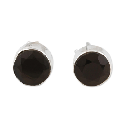Black Onyx and Sterling Silver Stud Earrings from India