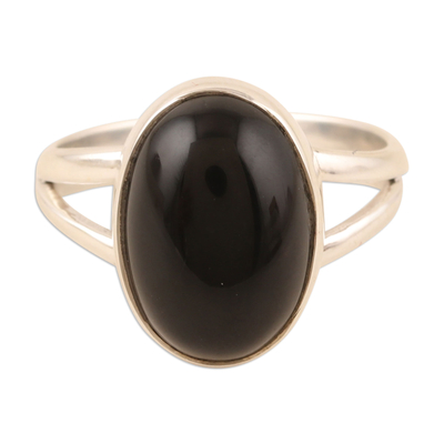 Black Onyx and Sterling Silver Single Stone Ring