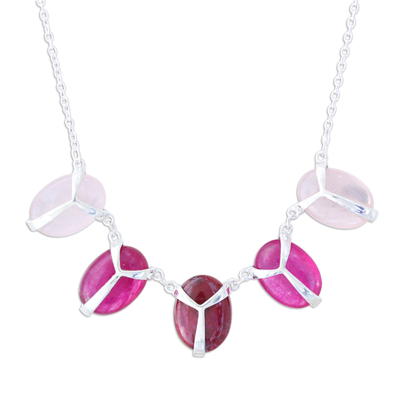 Indian Ruby and Rose Quartz Pendant Necklace