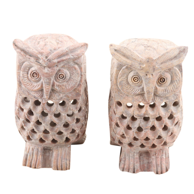 Tealight Candle Holders with Owl Motif (Pair)