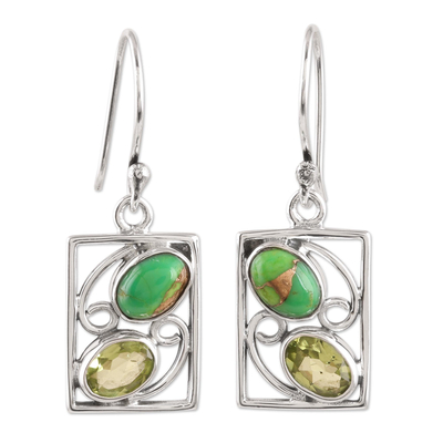 Hand Crafted Peridot Dangle Earrings from India