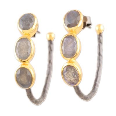 Gold-Accented Labradorite Drop Earrings from India