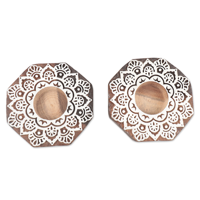 Hand Crafted Wood Tealight Candle Holders (Pair)