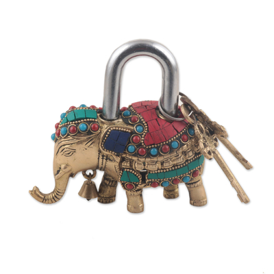 Artisan Crafted Brass Elephant Lock and Key Set
