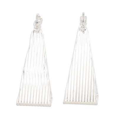 Geometric Sterling Silver Hoop Earrings Crafted in India