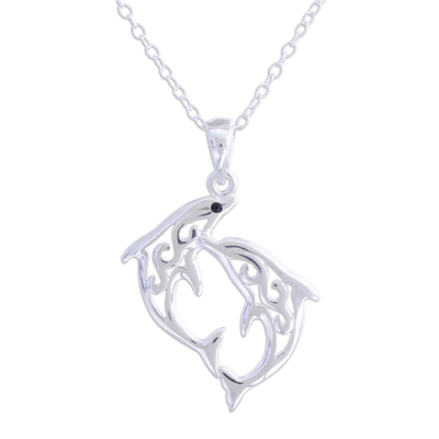 Dolphin Sterling Silver Pendant Necklace Crafted in India