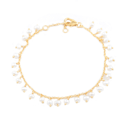 Handmade Gold-Plated Cultured Pearl Charm Bracelet