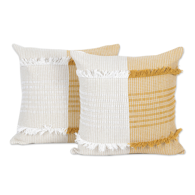 Amber and Ivory Cotton Cushion Covers (Pair)