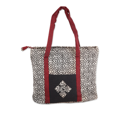 Quilted Cotton Tote Bag with Block-Printed Pattern