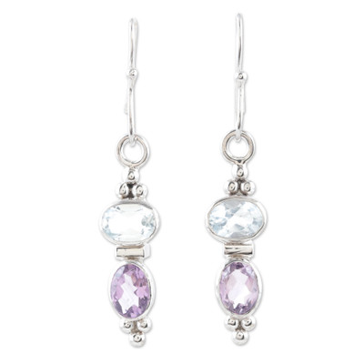 Sterling Silver Amethyst and Blue Topaz Dangle Earrings