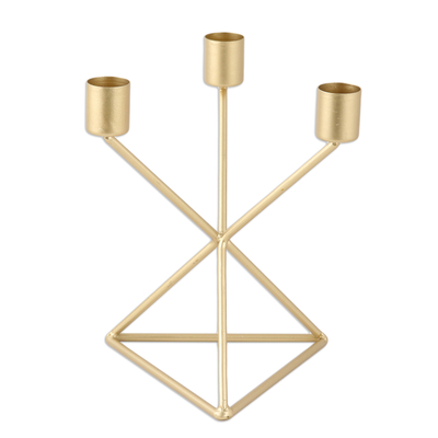 Gold Powder Coated Iron Candle Holder from India