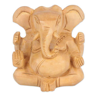 Indian Hindu Elephant Theme Sculpture Carved in Kadam Wood