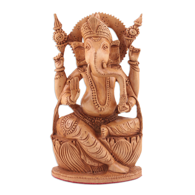 Handmade Kadam Wood Ganesha Sculpture