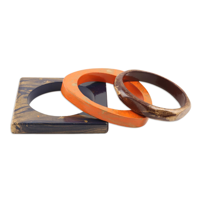 Set of 3 Mango Wood Bangle Bracelets in Vibrant Tones