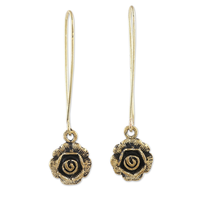 Rose Themed Brass Dangle Earrings from India