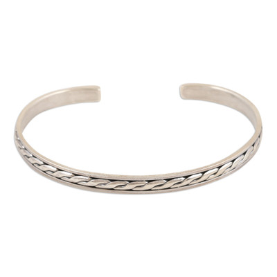 Sterling Silver Cuff Bracelet with Braided Pattern