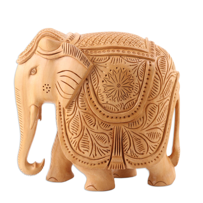 Exquisite Elephant Wood Figurine Carved in India