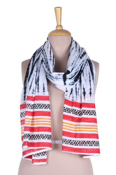 Cotton Scarf with Striped Batik Pattern in Colorful Tones