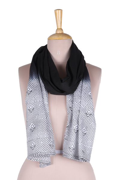 Cotton Scarf with Batik Pattern in Onyx Tones