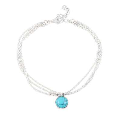 Reconstituted Turquoise and Sterling Silver Charm Bracelet