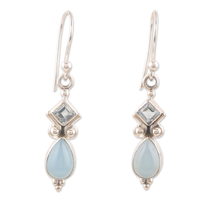 Indian Blue Topaz and Chalcedony Dangle Earrings