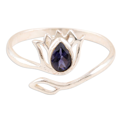 Iolite and Sterling Silver Lotus Wrap Ring from India