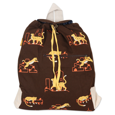 Artisan Crafted Cotton Canvas Backpack with Cheetah Print
