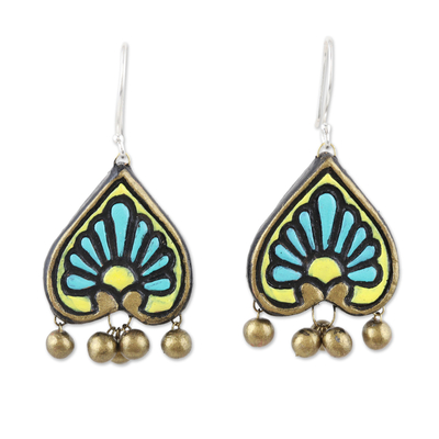 Ceramic Peacock Dangle Earrings with Hand-Painted Details