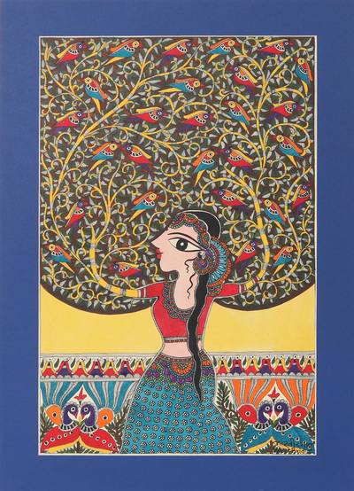Mother Nature Madhubani Painting on Paper from India
