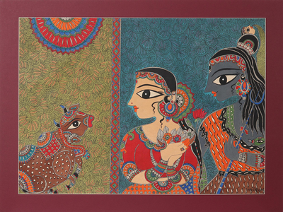 Shiva & Shakti Madhubani Painting on Paper from India