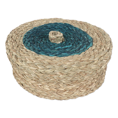 Natural Fiber Basket with Turquoise Tones