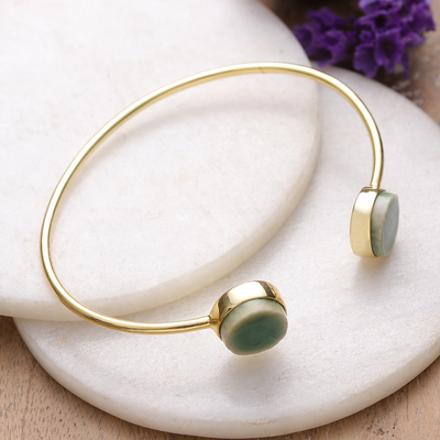 Modern Minimalist Brass and Green Ceramic Cuff Bracelet