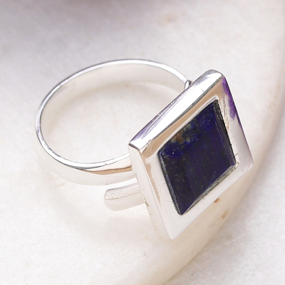 High-Polished 4-Carat Lapis lazuli Single Stone Wrap Ring