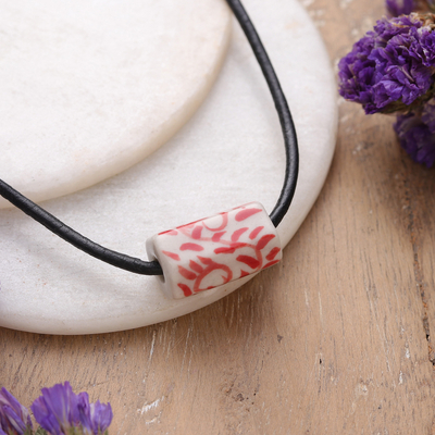 Hand-Painted Ceramic Pendant Necklace with Leather Cord