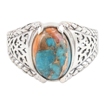 Sterling Silver Cocktail Ring with Composite Turquoise Stone