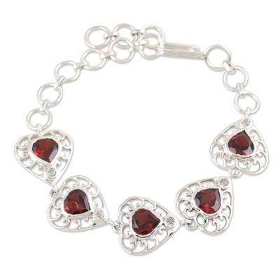 Romantic Sterling Silver Garnet and Topaz Link Bracelet