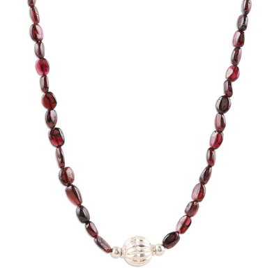 Garnet and Sterling Silver Long Beaded Pendant Necklace