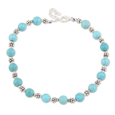 Calcite and Sterling Silver Beaded Anklet Crafted in India