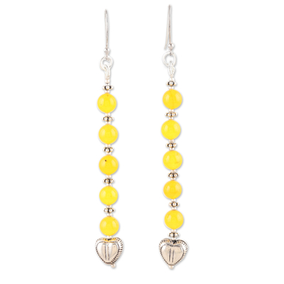 Sterling Silver Dangle Earrings with Yellow Onyx Beads