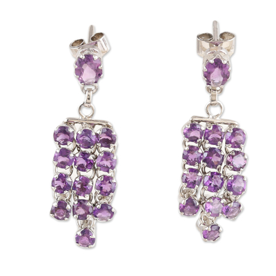 Rhodium-Plated Waterfall Earrings with Faceted Amethyst Gems