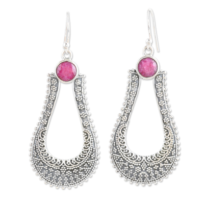 Ruby Dangle Earrings Crafted from Sterling Silver in India