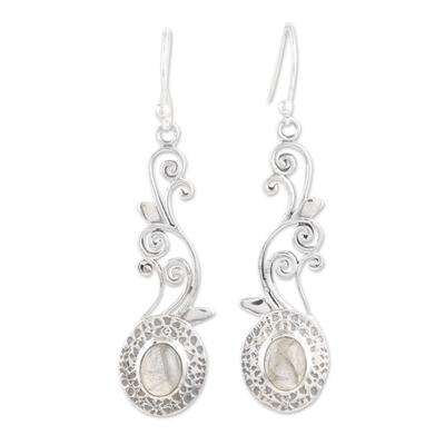 Sterling Silver Leafy Dangle Earrings with Labradorite Gems