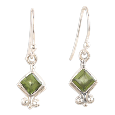 Sterling Silver Dangle Earrings with Faceted Peridot Stones
