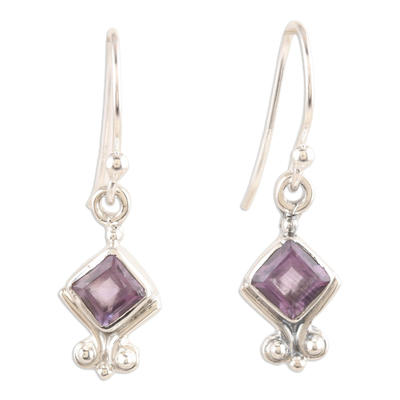 Sterling Silver Dangle Earrings with Faceted Amethyst Stones