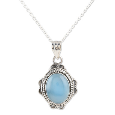 Chalcedony and Sterling Silver Pendant Necklace from India