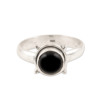 Sterling Silver Black Onyx Cabochon Single Stone Ring