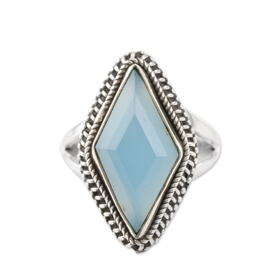 Sterling Silver Blue Chalcedony Faceted Single Stone Ring