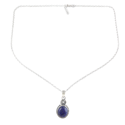 Exquisite Sterling Silver Pendant Necklace with Lapis Lazuli